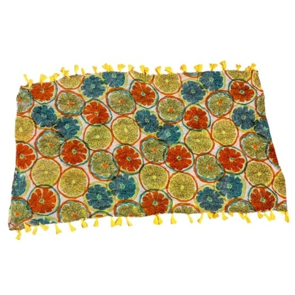 NWT Charming Charlie Scarf Orange Lime Citrus Splash Tassel Fringe Infinity Boho